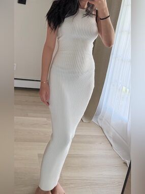 Meshki Cream Sleeveless Ribbed knit Maxi Dress